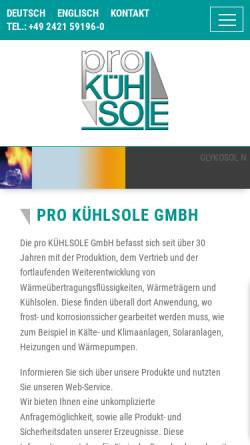 Vorschau der mobilen Webseite www.prokuehlsole.de, Pro Kühlsole GmbH