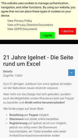 Vorschau der mobilen Webseite www.igelnet.de, Igelnet.de
