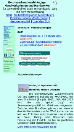 Vorschau der mobilen Webseite www.buhev.de, Berufsverband unabhängiger Handwerkerinnen und Handwerker e.V. (BUH)