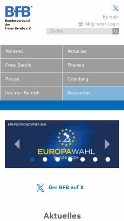 Vorschau der mobilen Webseite www.freie-berufe.de, BfB - Bundesverband der Freien Berufe