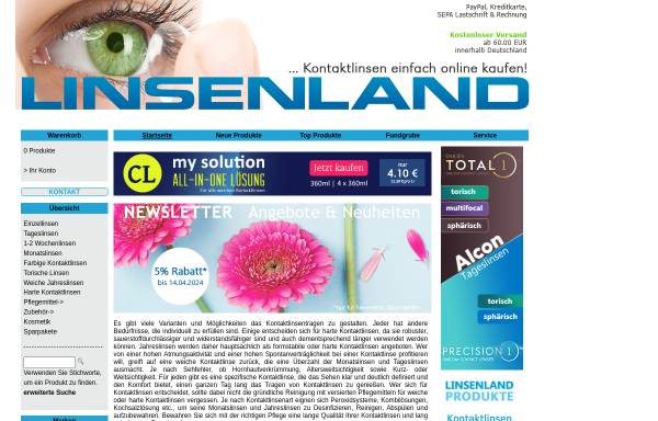 Vorschau von www.linsenland.net, Linsenland Kontaktlinsen, Augenoptik Wust GmbH