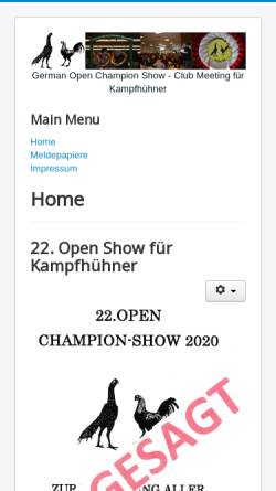 Vorschau der mobilen Webseite www.championshowkampfhuehner.de, German Open Champion-Show