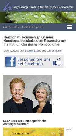 Vorschau der mobilen Webseite www.homoeopathieschule-regensburg.de, Regensburger Institut für Klassische Homöopathie GbR