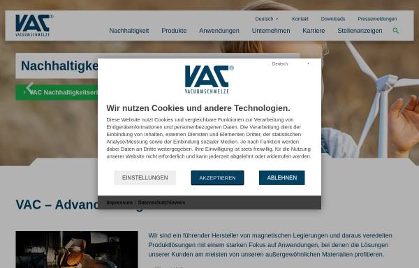 Vorschau von vacuumschmelze.de, VAC Vacuumschmelze GmbH & Co. KG