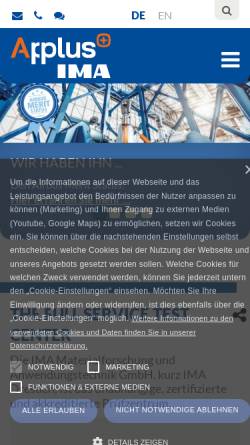 Vorschau der mobilen Webseite www.ima-dresden.de, IMA Materialforschung und Anwendungstechnik GmbH