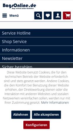 Vorschau der mobilen Webseite www.bagsonline.de, LM Consulting GmbH
