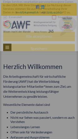 Vorschau der mobilen Webseite www.awf.de, AWF Arbeitsgemeinschaften für Vitale Unternehmensentwicklung e.V.