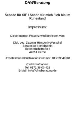 Vorschau der mobilen Webseite www.dhwberatung.org, DHWBeratung - Dipl. oec. Dagmar Hülsdonk-Westphal