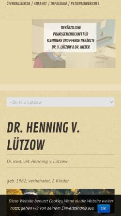 Vorschau der mobilen Webseite tier-arzt-praxis.de, Tierärztliche Praxisgemeinschaft Dr. Henning von Lützow und Dr. Nicole Hieber