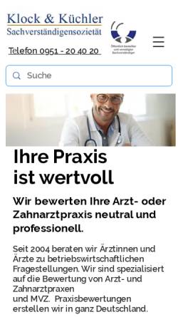 Vorschau der mobilen Webseite www.medizinerconsulting.de, Klock, Küchler & Partner - Mediziner Consulting