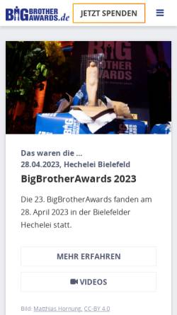 Vorschau der mobilen Webseite bigbrotherawards.de, BigBrother Awards