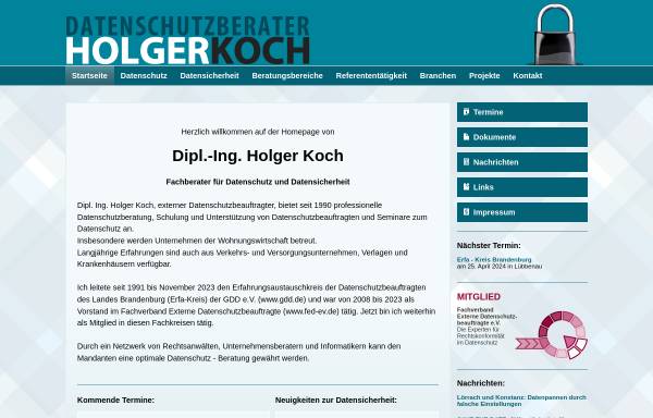 Vorschau von www.datenkoch.de, Holger Koch - Datenschutzberater