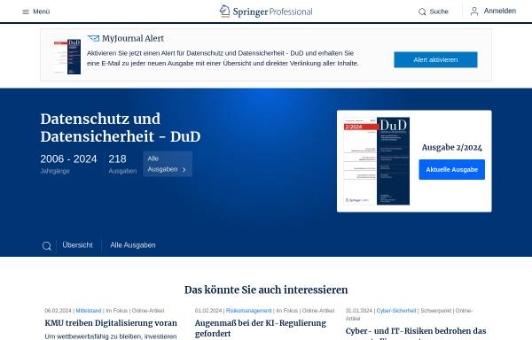 Vorschau von www.dud.de, Zeitschrift Datenschutz und Datensicherheit (DuD)