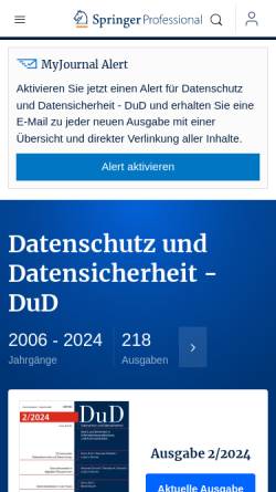 Vorschau der mobilen Webseite www.dud.de, Zeitschrift Datenschutz und Datensicherheit (DuD)