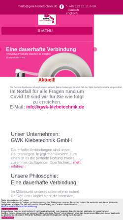 Vorschau der mobilen Webseite www.gwk-klebetechnik.de, GWK Klebetechnik GmbH