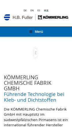 Vorschau der mobilen Webseite www.koe-chemie.de, Koemmerling Chemische Fabrik GmbH