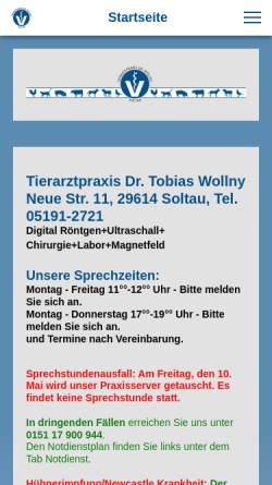 Vorschau der mobilen Webseite www.tierarztpraxis-wollny.de, Tierarztpraxis Dr. Wollny