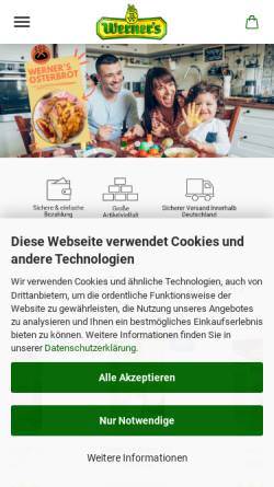Vorschau der mobilen Webseite werners-spezialitaeten.de, Bernhard Werner Nahrungsmittel Produktions- und Handels GmbH