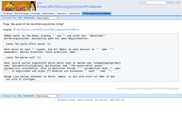 LinuxWiki.org: Emacs/AnführungszeichenProbleme