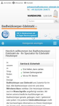 Vorschau der mobilen Webseite www.badheizkoerper-edelstahl.de, Badheizkörper Edelstahl, Thomas Trabitzsch