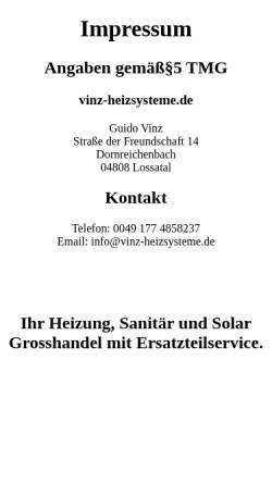 Vorschau der mobilen Webseite www.vinz-heizsysteme.de, Vinz Heizsysteme Guido Vinz
