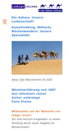 Vorschau der mobilen Webseite www.indigoreisen.ch, Indigo Reisen