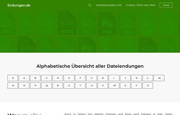Vorschau von www.endungen.de, Datei-Erweiterungen