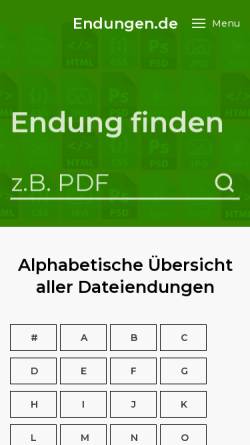 Vorschau der mobilen Webseite www.endungen.de, Datei-Erweiterungen