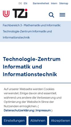 Vorschau der mobilen Webseite www.tzi.de, Technologie-Zentrum Informatik (TZI)