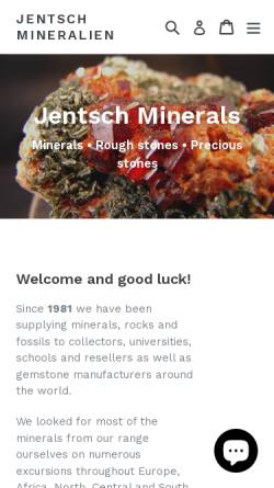 Vorschau der mobilen Webseite www.jentsch-mineralien.com, Fa. M.Jentsch – Rohsteine und Mineralien