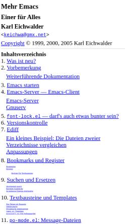 Vorschau der mobilen Webseite www.gnu.franken.de, Mehr Emacs