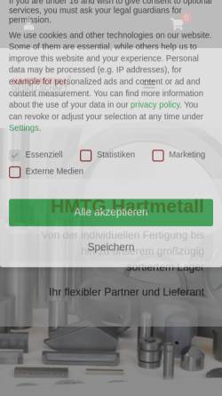Vorschau der mobilen Webseite www.hmtg.de, Hartmetall-Gesellschaft Bingmann GmbH & Co.
