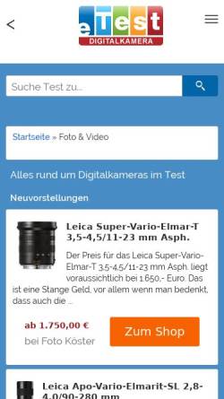 Vorschau der mobilen Webseite www.etest-digitalkamera.de, eTest-Digitalkamera.de