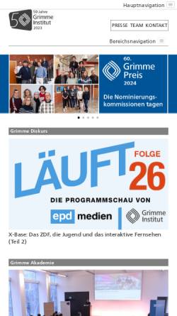 Vorschau der mobilen Webseite www.grimme-institut.de, grimme - Forum für Medienforschung und Praxis