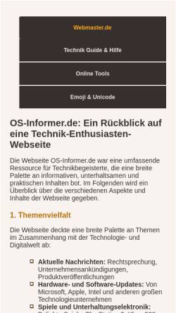 Vorschau der mobilen Webseite www.os-informer.de, os-informer