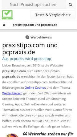 Vorschau der mobilen Webseite www.pcpraxis.de, PC Praxis