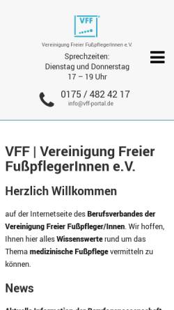 Vorschau der mobilen Webseite www.fusspflegeportal.de, VFF - Vereinigung Freier FußpflegerInnen e.V.