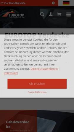 Vorschau der mobilen Webseite www.verdeck.de, Eurotop GmbH & Co. KG