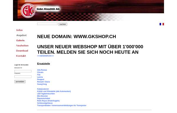 Vorschau von www.gebr-knechtli.ch, Gebrüder Knechtli - Autoersatzteilhandel und Autozubehör