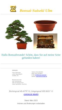 Vorschau der mobilen Webseite www.bonsai-suiseki.de, Bonsai Shop Ulm Franz Zdichavsky