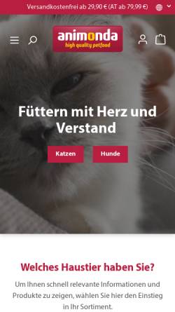 Vorschau der mobilen Webseite www.animonda.de, Animonda Petfood GmbH