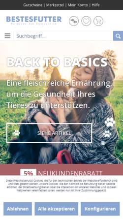 Vorschau der mobilen Webseite www.bestesfutter.ch, Bestes Futter Schweiz - Claudia Stäuble