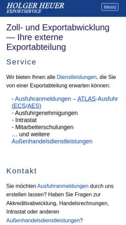 Vorschau der mobilen Webseite exportservice.de, Holger Heuer Exportservice eKfm.