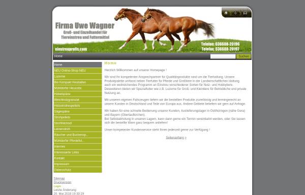 Vorschau von www.tierbedarfshandel.de, Einstreu und Tierfutterhandel Wagner