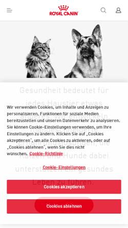 Vorschau der mobilen Webseite www.royal-canin.de, Royal Canin Tiernahrung GmbH & Co. KG