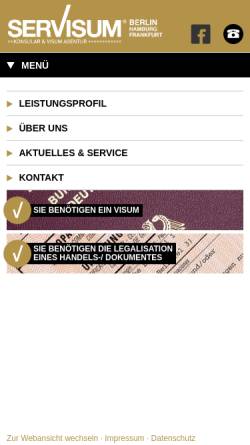 Vorschau der mobilen Webseite www.servisum.de, SerVisum Konsular & Visum Agentur GmbH