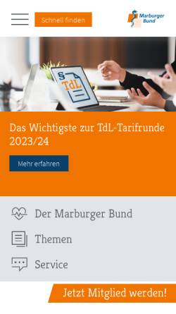Vorschau der mobilen Webseite www.marburger-bund.de, Marburger Bund - Verband der angestellten und beamteten Ärztinnen und Ärzte Deutschlands e.V.
