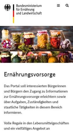 Vorschau der mobilen Webseite www.ernaehrungsvorsorge.de, Ernährungsvorsorge