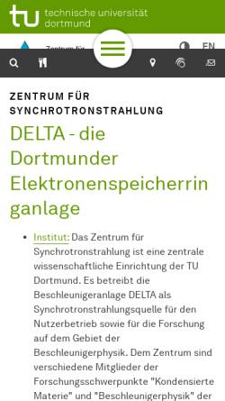 Vorschau der mobilen Webseite www.delta.tu-dortmund.de, Dortmunder Elektronen Testspeicherring Anlage