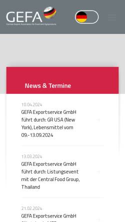 Vorschau der mobilen Webseite www.g-e-f-a.de, German Export Association for Food and Agriproducts e.V.